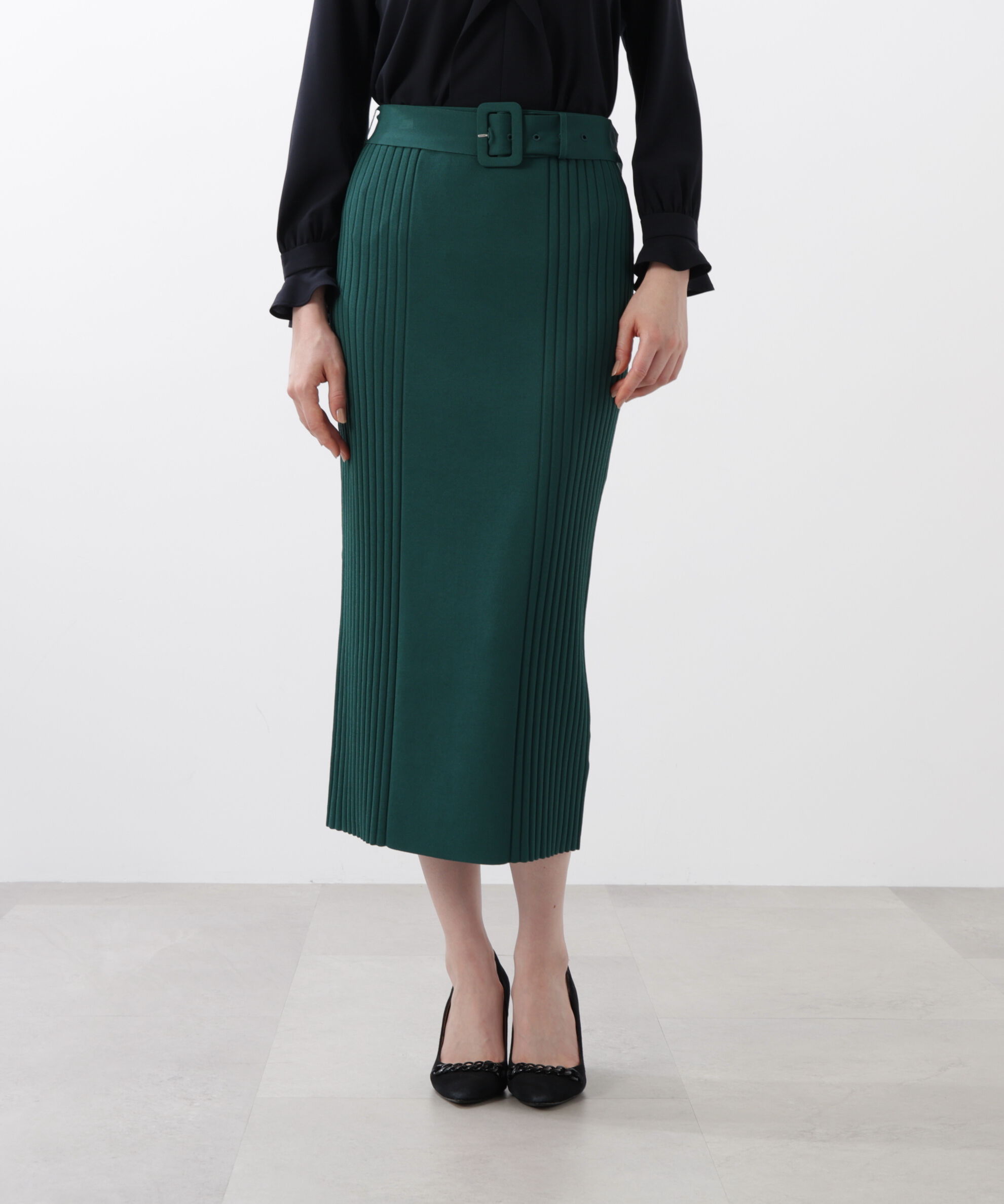  「◆ベルト付き総針ニットタイトスカート」|スカート|