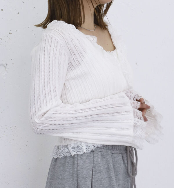 archives「レーストリム透かしニットカーディガン」|カーディガン|