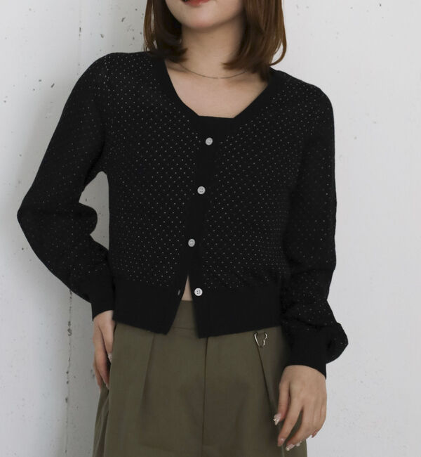 archives「ドットシアーショートニットカーディガン」|カーディガン|BLACK
