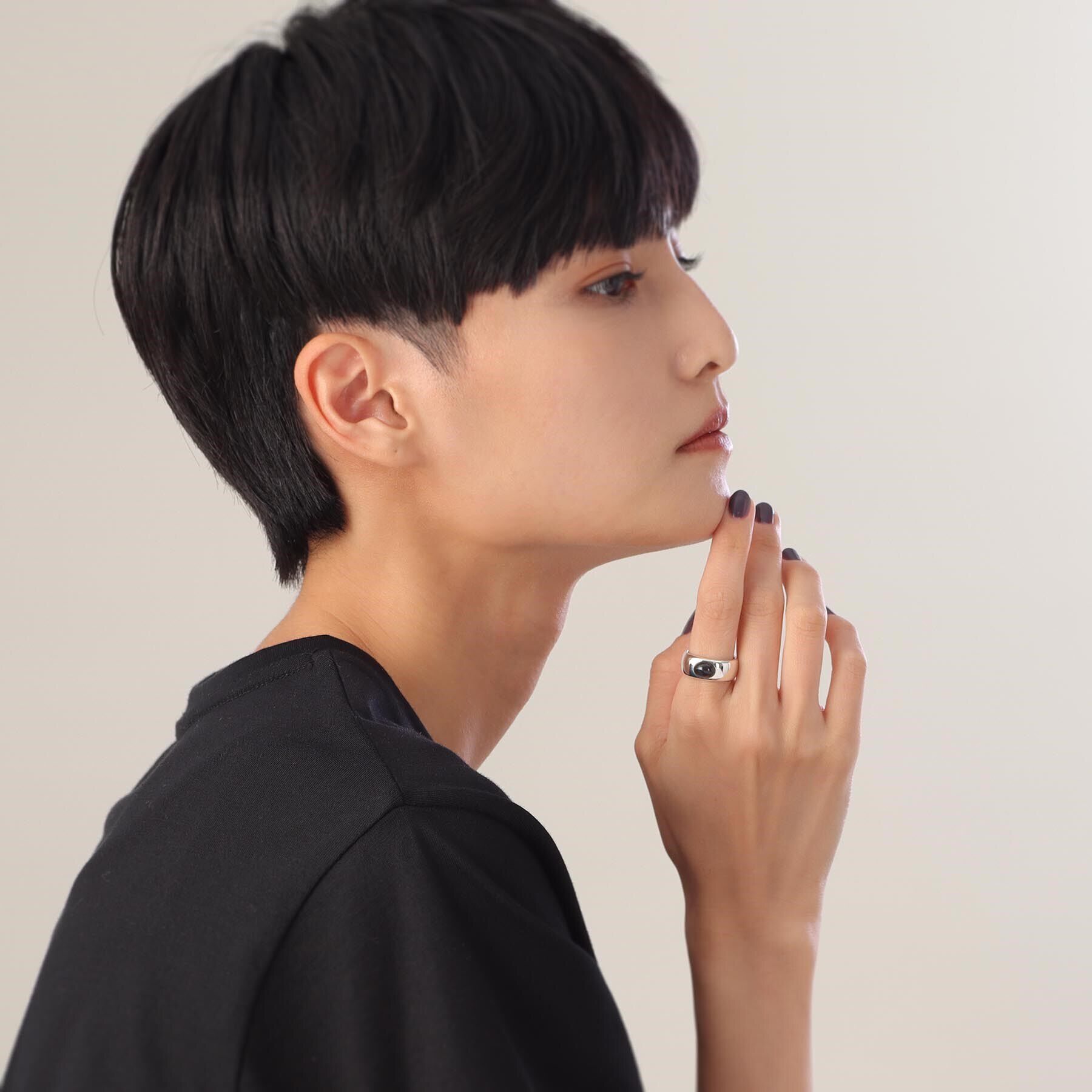 COCOSHNIK ONKITSCH「シルバー カラーストーン（ブラックラブラドライト）ワイドリング」|リング|