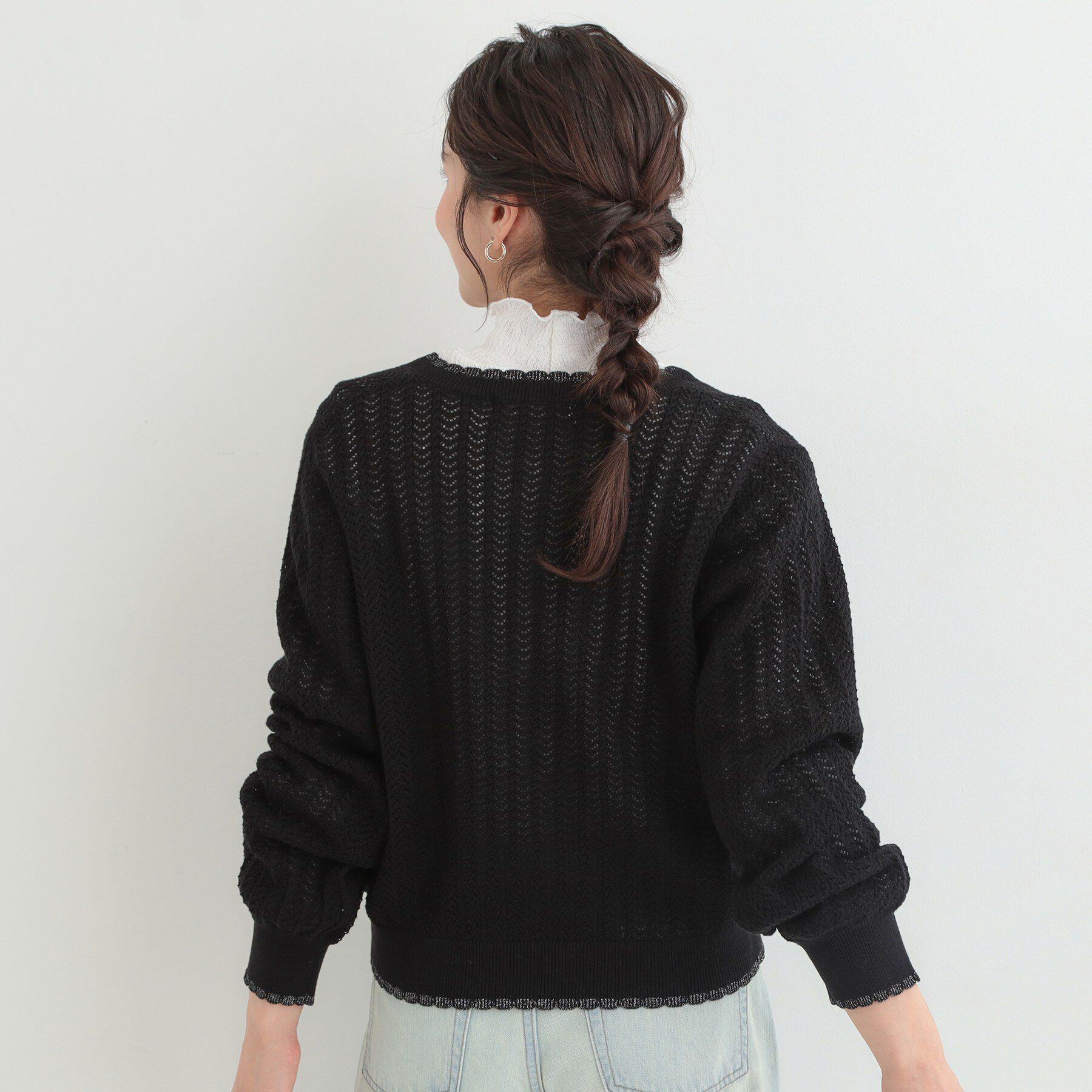 SHOO･LA･RUE「編み柄が上品 ラメ配色透かし編みカーディガン」|カーディガン|