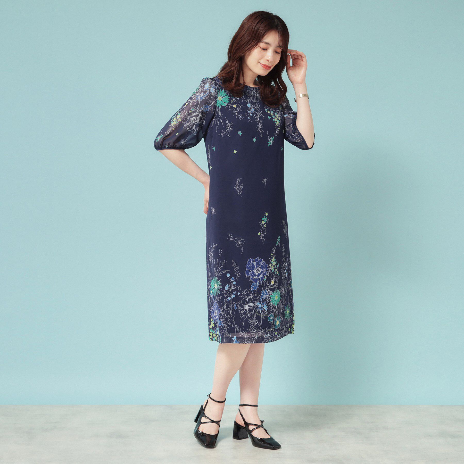 SunaUna「【コスモス】フラワーパネル柄ワンピース」|ワンピース|