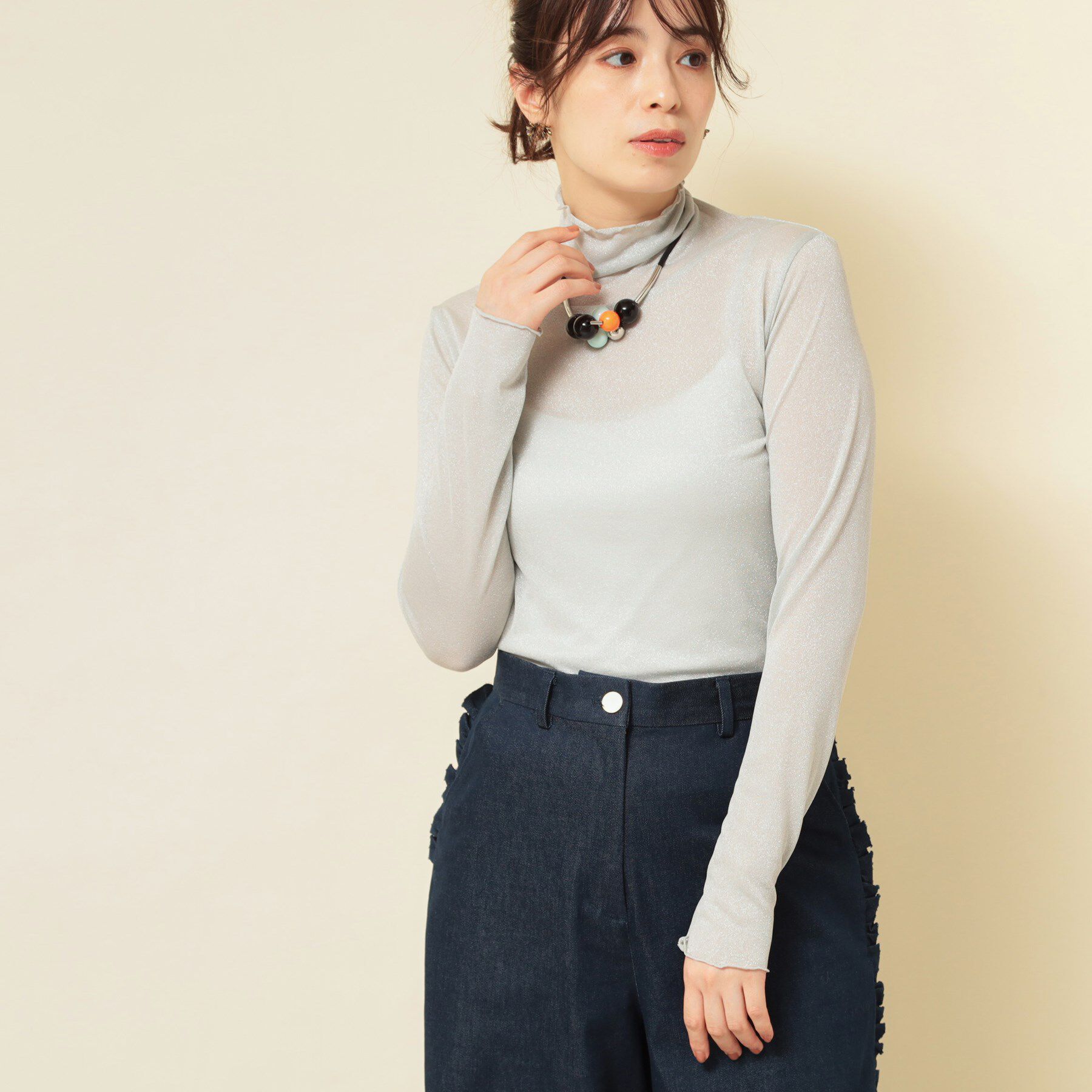 SunaUna「【ラメ／シアー】ハイネックカットソー」|Tシャツ・カットソー|