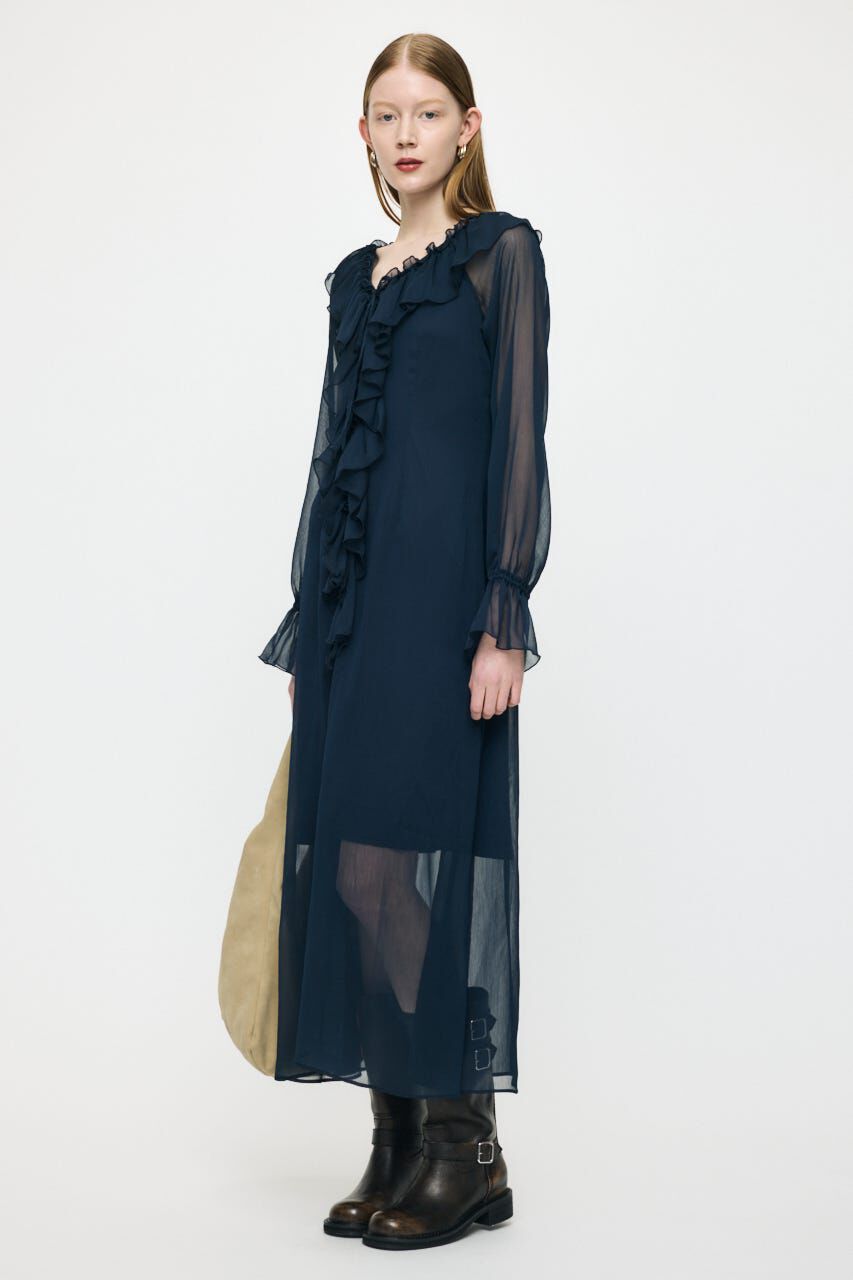 MOUSSY「RUFFLE CHIFFON MAXI ドレス」|ワンピース|
