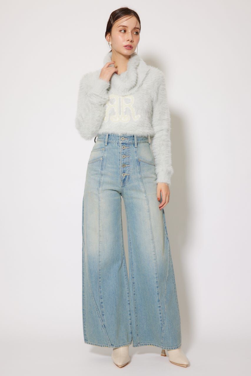 rienda「フロントボタンデザインハイウエストデニムパンツ」|デニム|