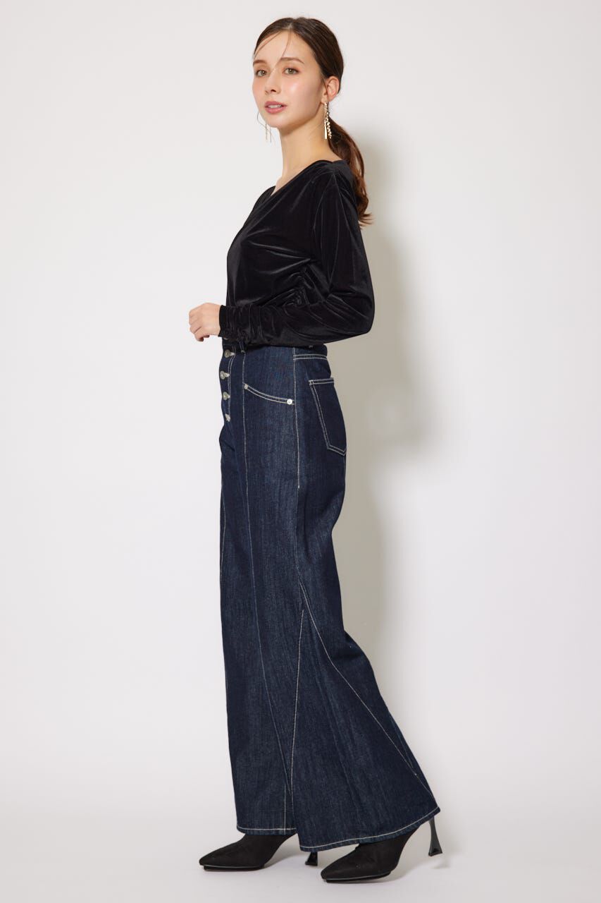 rienda「フロントボタンデザインハイウエストデニムパンツ」|デニム|