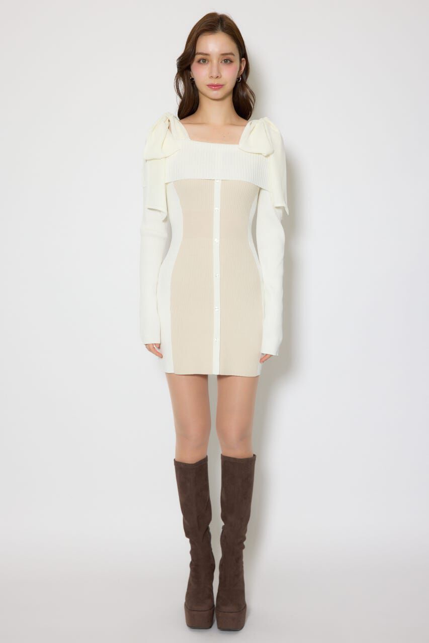 rienda「バイカラーオフショルリボンニットミニワンピース」|ワンピース|