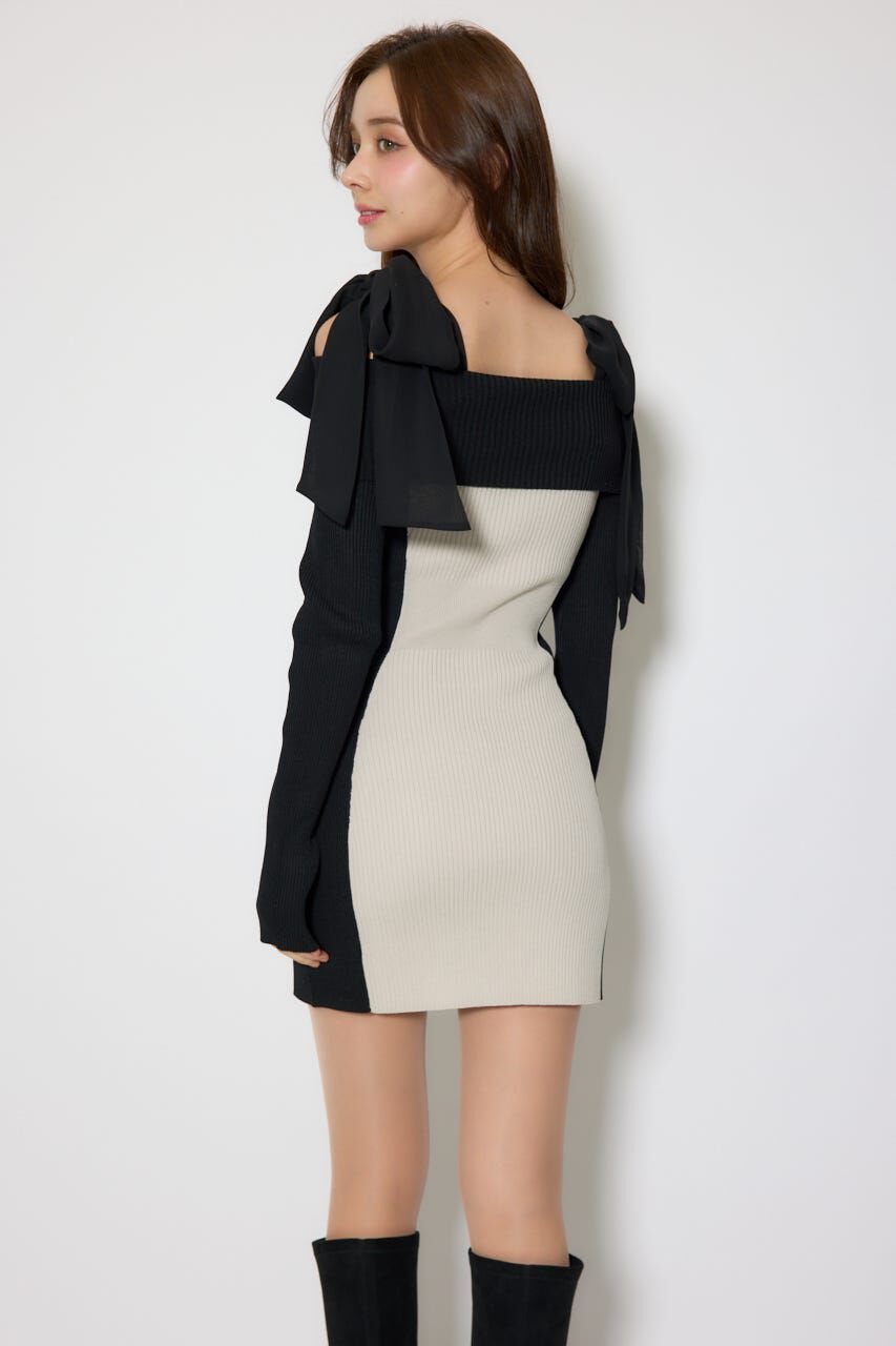 rienda「バイカラーオフショルリボンニットミニワンピース」|ワンピース|