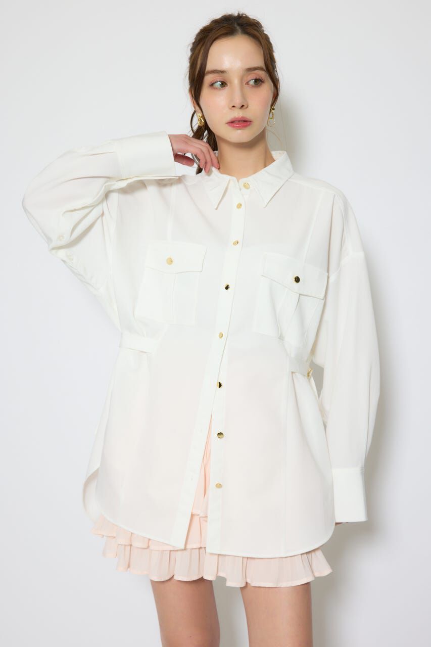 rienda「ベルトディティールビッグシャツ」|シャツ・ブラウス|WHT