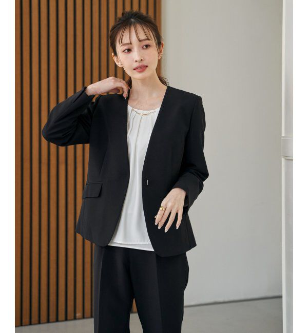 IKKA LOUNGE「【洗濯機で洗える／セットアップ対応】ウォッシャブルVネックジャケット」|その他|ブラック