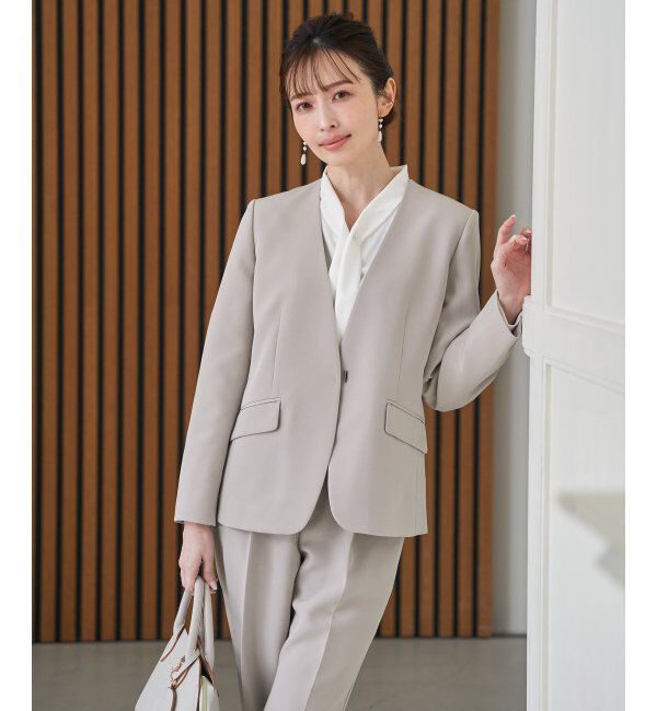 IKKA LOUNGE「【洗濯機で洗える／セットアップ対応】ウォッシャブルVネックジャケット」|その他|グレージュ