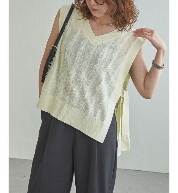 Lbc with Life「フリンジシアーサイドリボンベスト」|ニット・セーター|