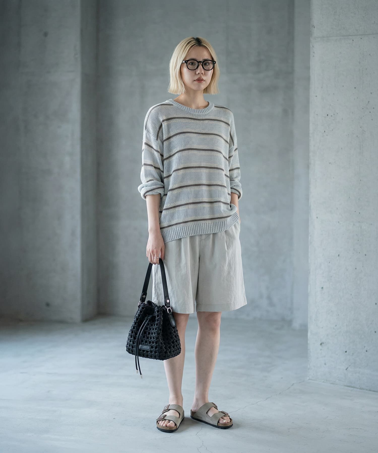 STYLE DELI「【BLK001】綿タッチボーダークルーネックプルオーバー」|Tシャツ・カットソー|