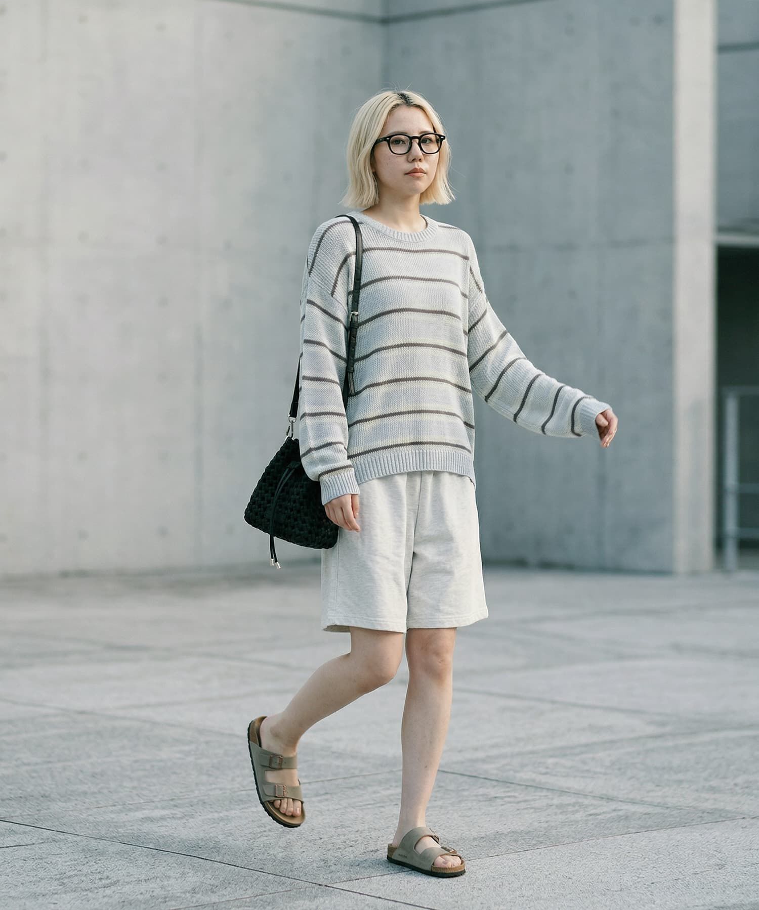 STYLE DELI「【BLK001】綿タッチボーダークルーネックプルオーバー」|Tシャツ・カットソー|