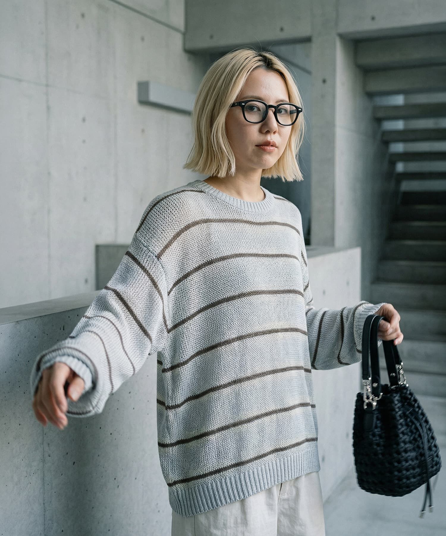 STYLE DELI「【BLK001】綿タッチボーダークルーネックプルオーバー」|Tシャツ・カットソー|