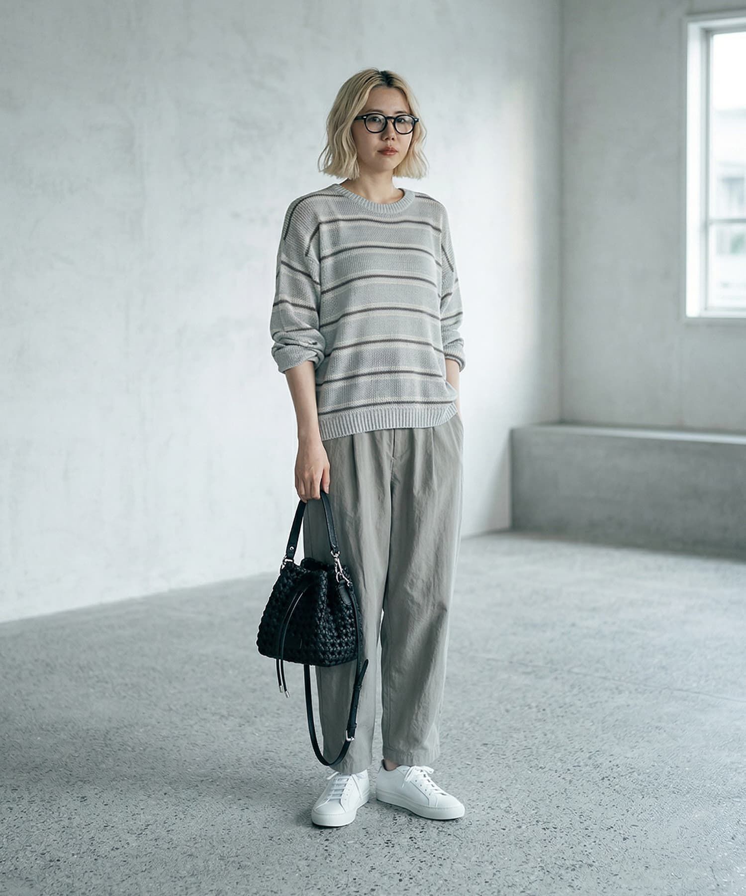 STYLE DELI「【BLK001】綿タッチボーダークルーネックプルオーバー」|Tシャツ・カットソー|