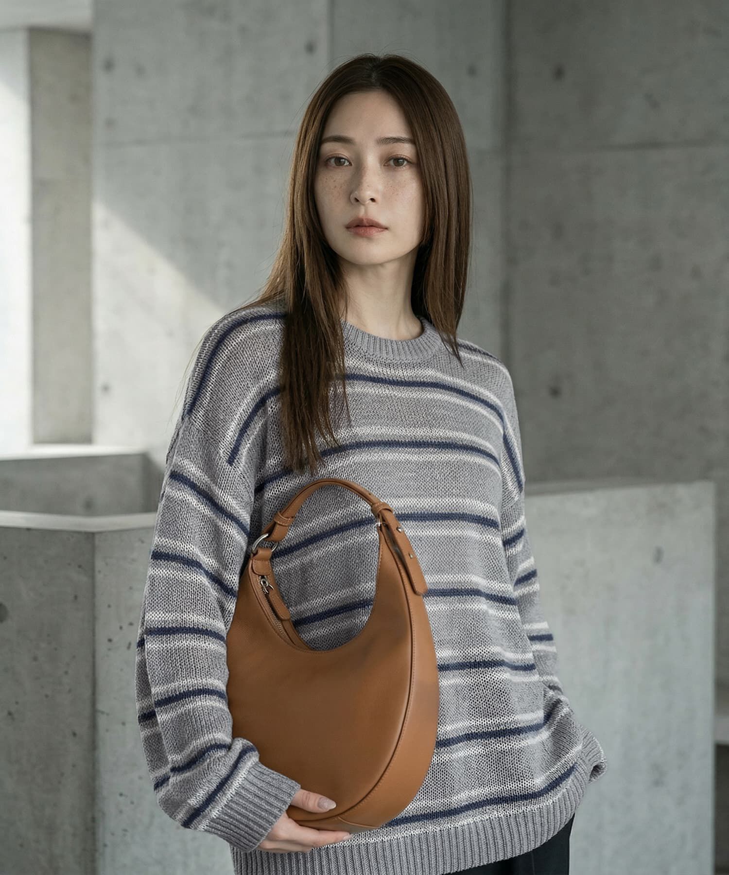 STYLE DELI「【BLK001】綿タッチボーダークルーネックプルオーバー」|Tシャツ・カットソー|グレー