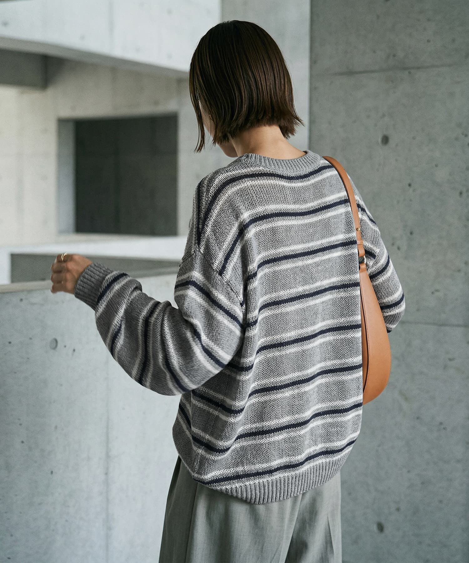 STYLE DELI「【BLK001】綿タッチボーダークルーネックプルオーバー」|Tシャツ・カットソー|