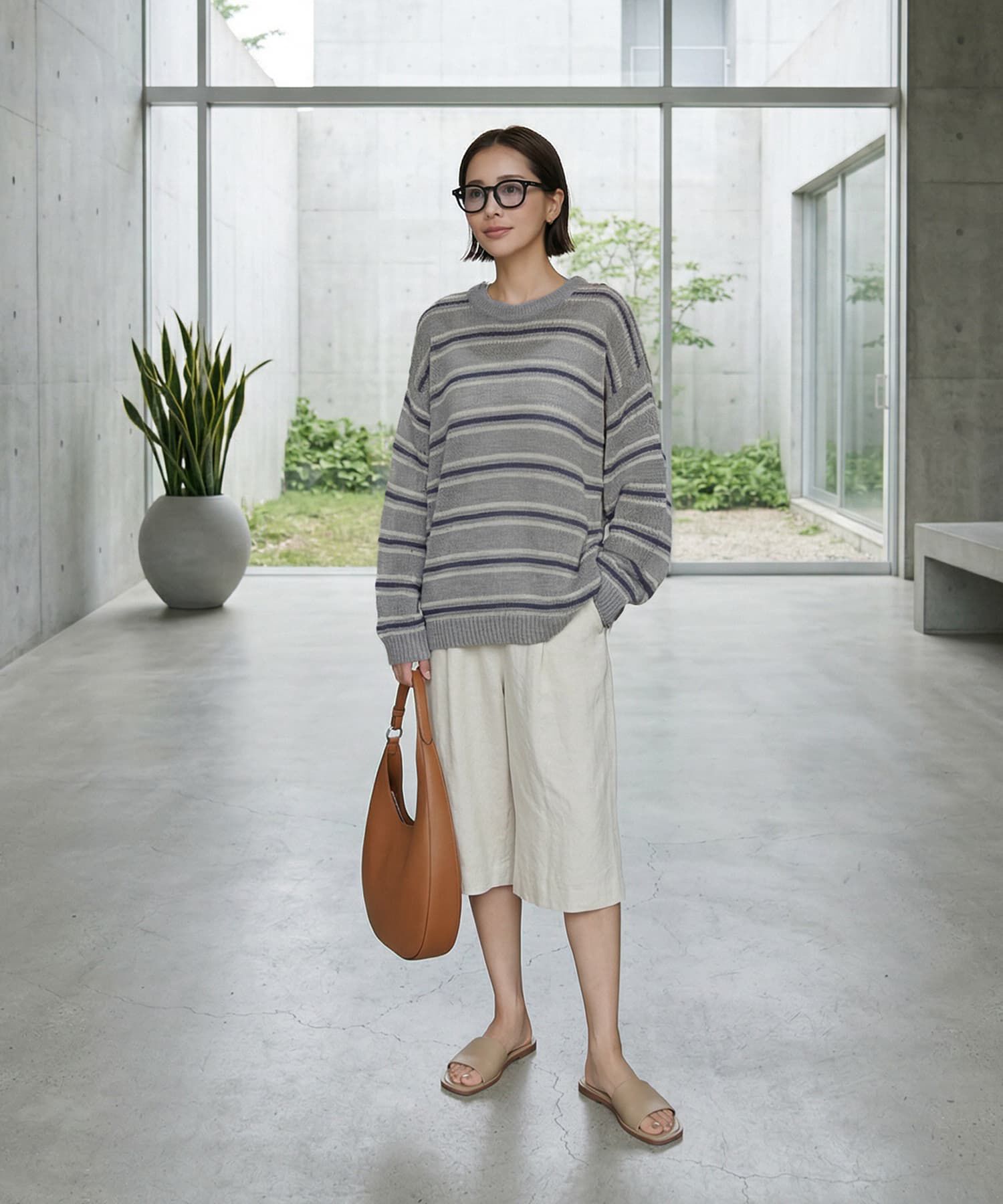 STYLE DELI「【BLK001】綿タッチボーダークルーネックプルオーバー」|Tシャツ・カットソー|