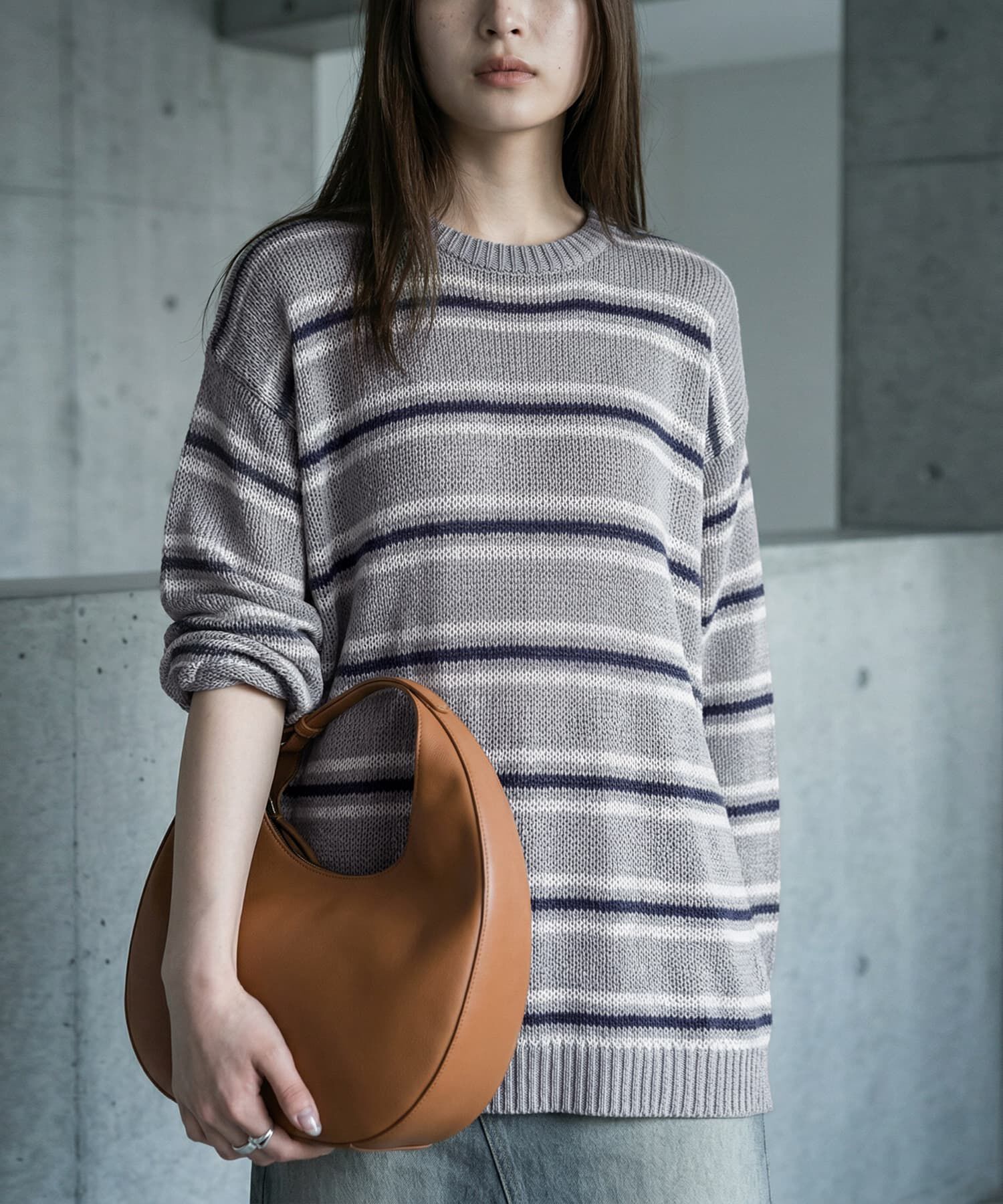 STYLE DELI「【BLK001】綿タッチボーダークルーネックプルオーバー」|Tシャツ・カットソー|