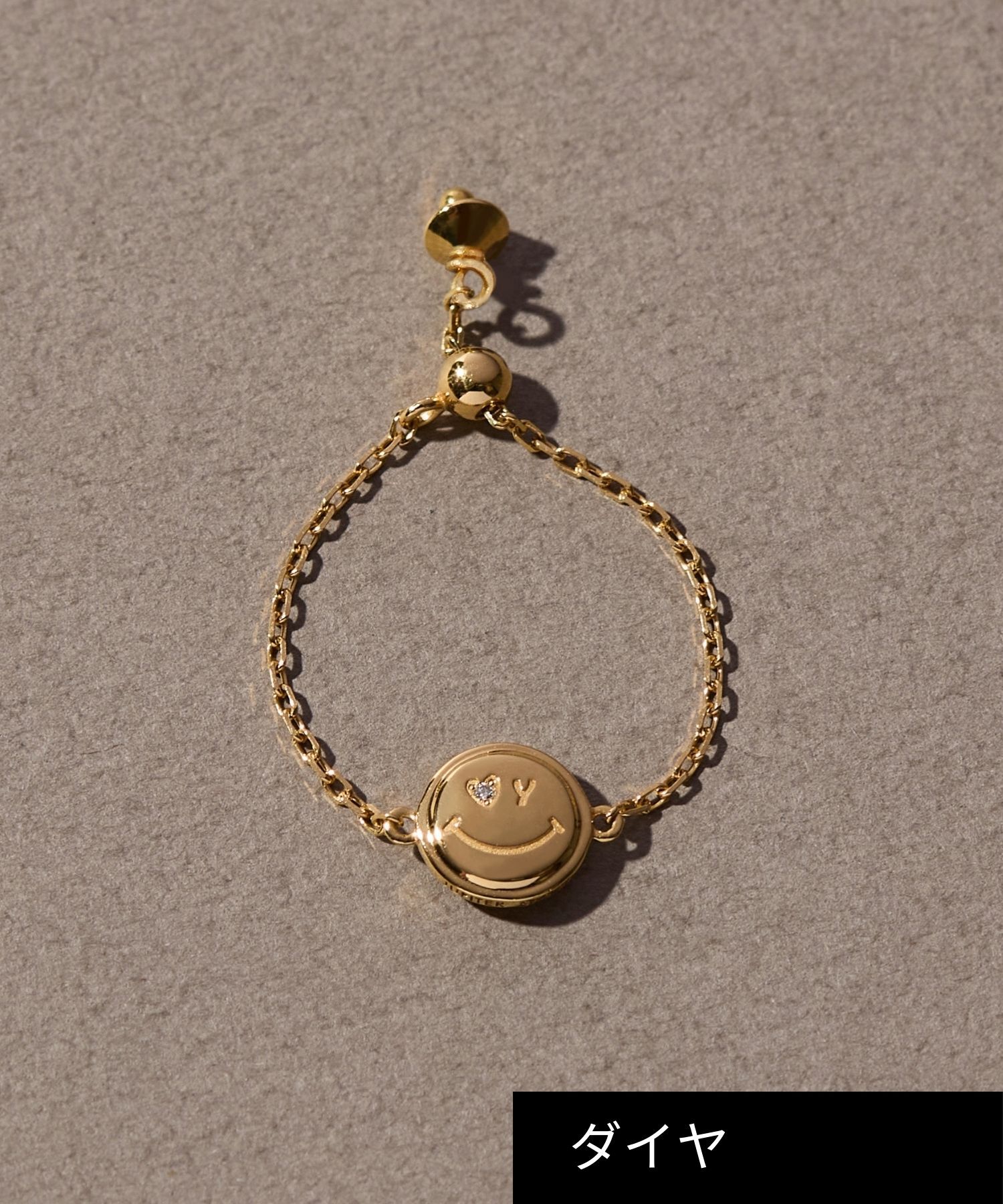JUPITER「【SV】スマイルプレートダイヤモンドチェーンリング/金属アレルギー対応　サイズフリー」|リング|ゴールド