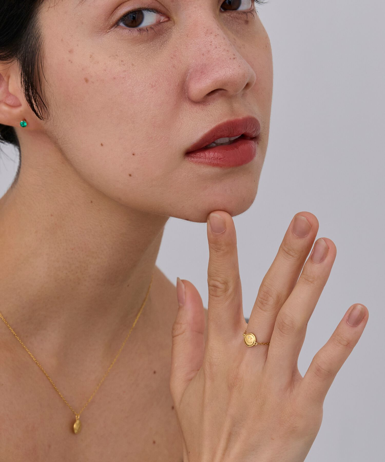 JUPITER「【SV】スマイルプレートダイヤモンドチェーンリング/金属アレルギー対応　サイズフリー」|リング|