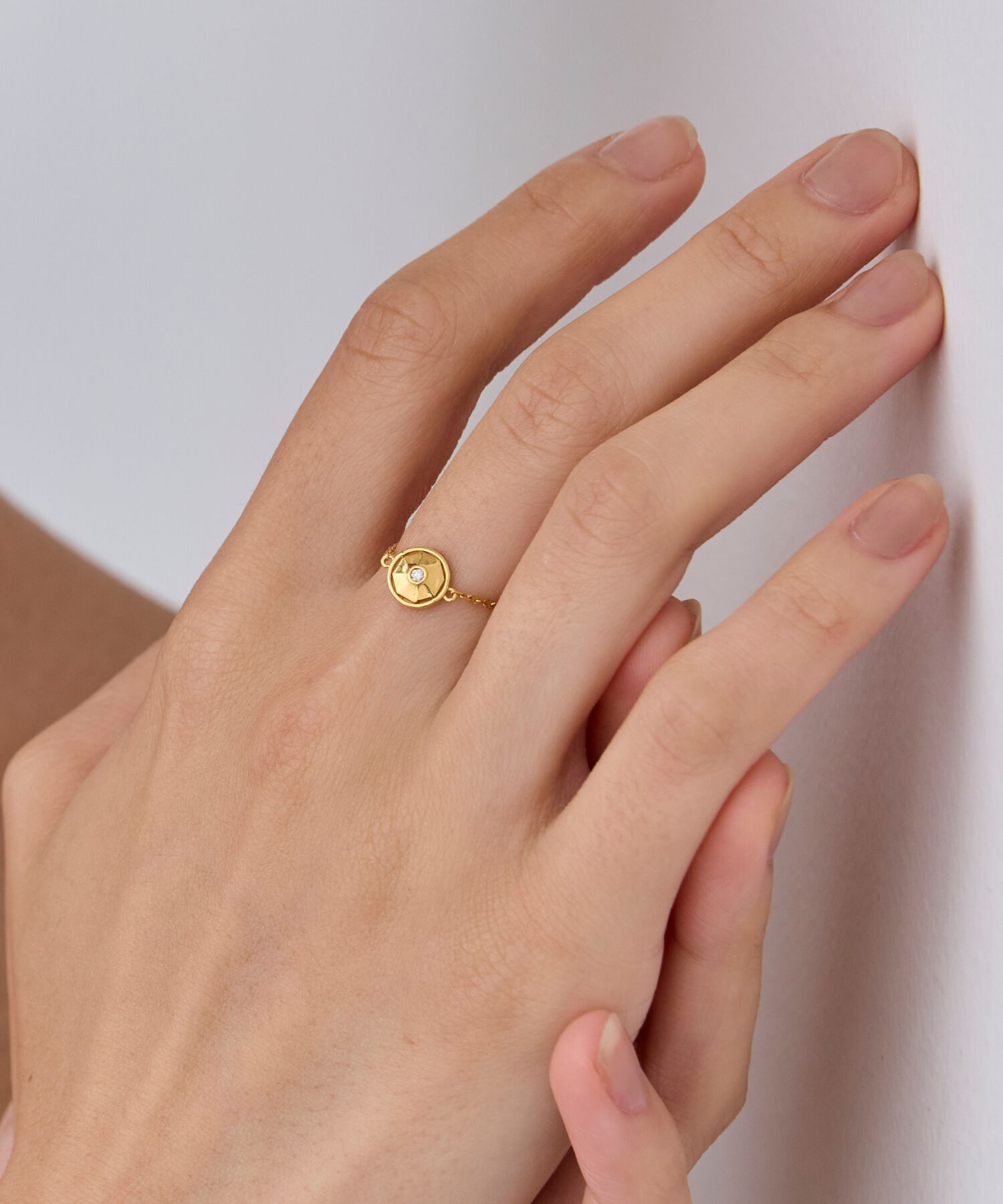 JUPITER「【SV】スマイルプレートダイヤモンドチェーンリング/金属アレルギー対応　サイズフリー」|リング|