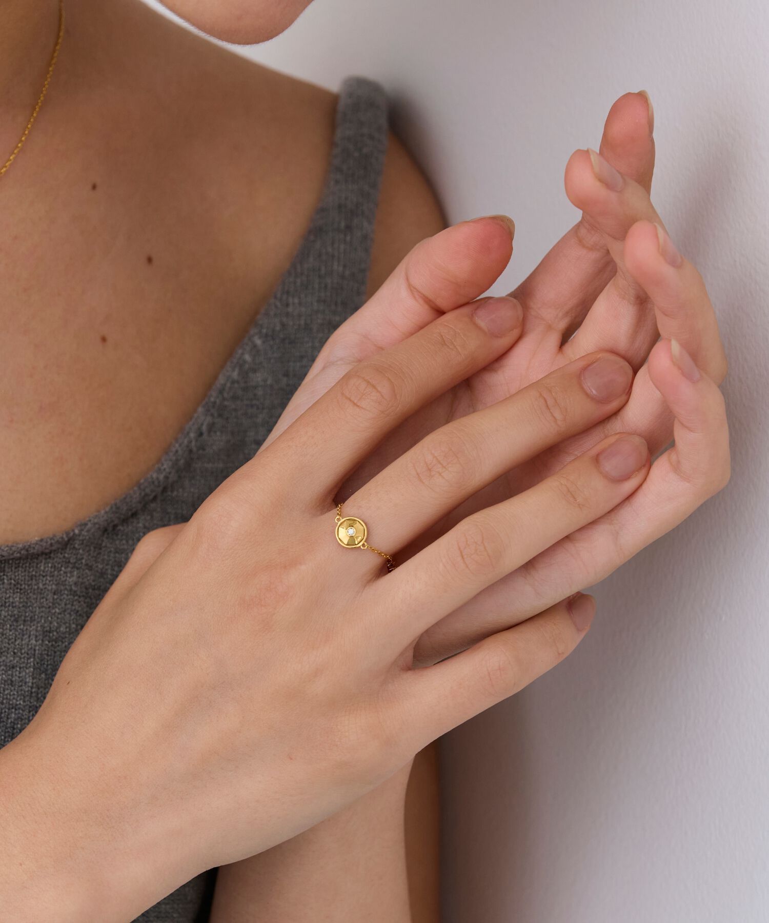 JUPITER「【SV】スマイルプレートダイヤモンドチェーンリング/金属アレルギー対応　サイズフリー」|リング|