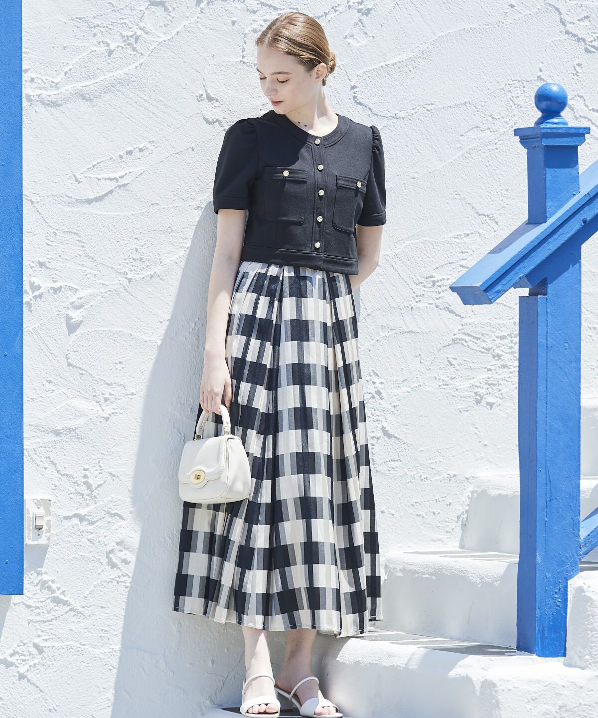 アンドクチュール「シアーチェックタックフレアスカート」|フレア|