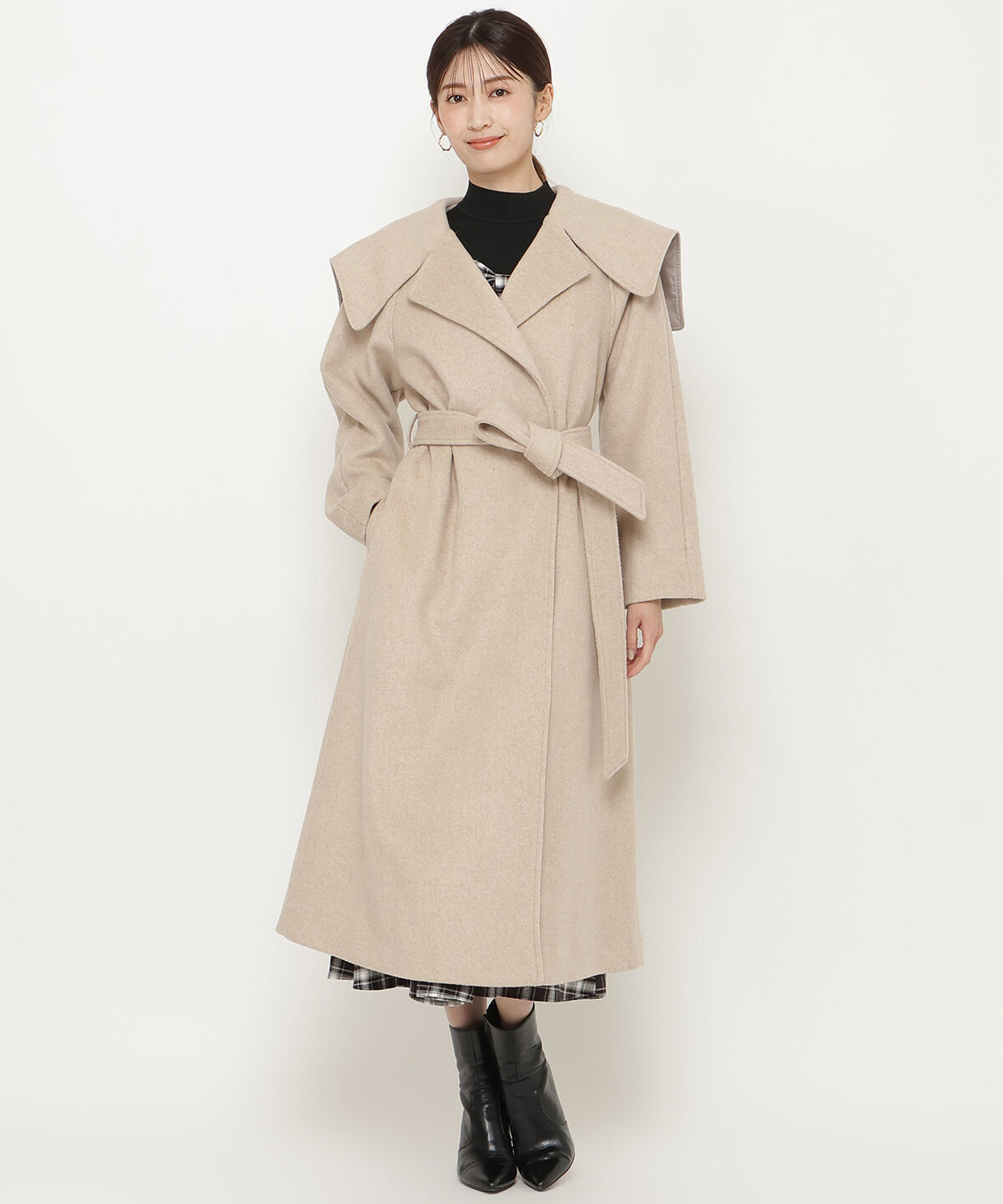 アンドクチュール「ケープカラーロングコート」|ダウン|ベージュ