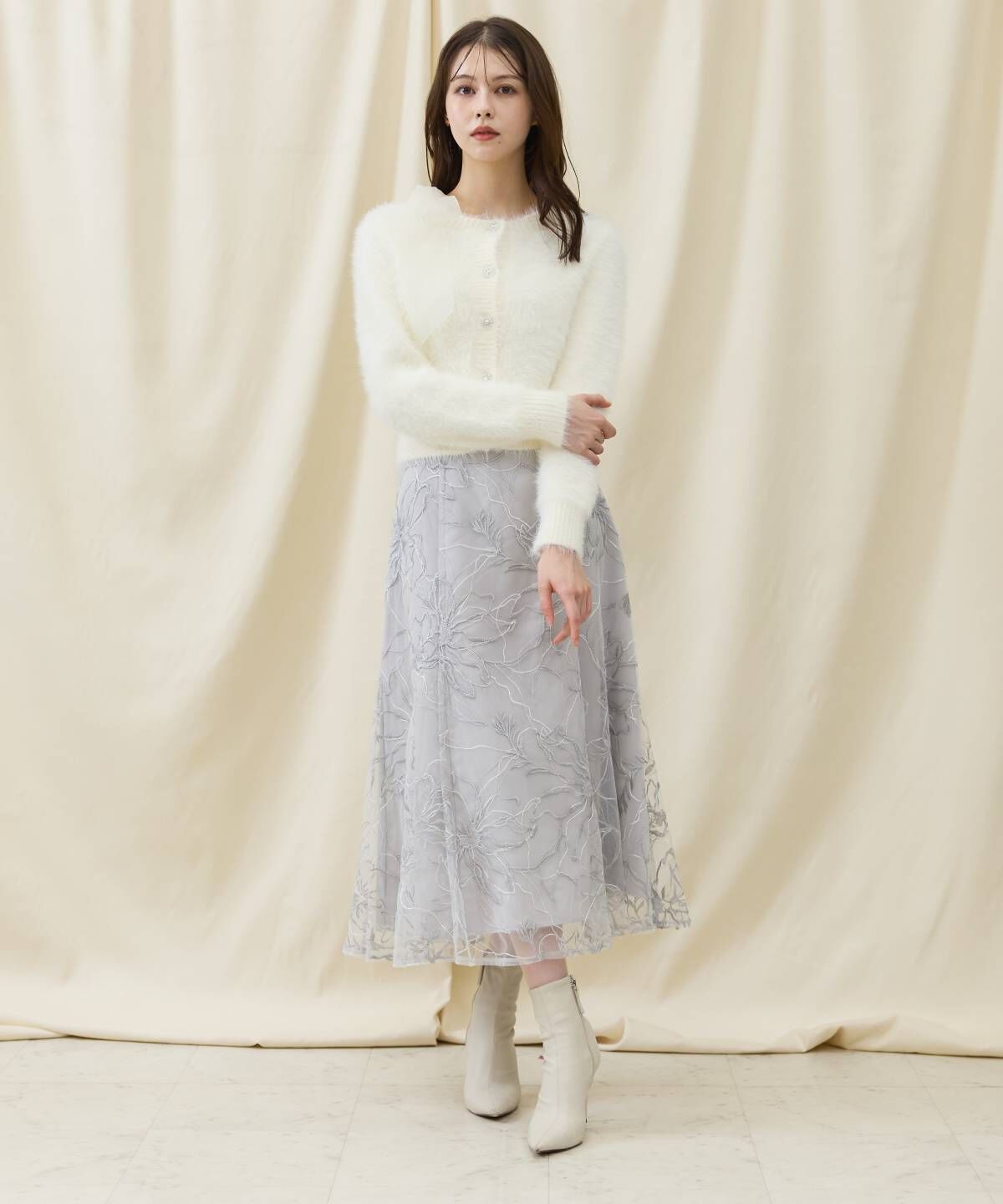 アンドクチュール「エンブロイダリーチュールスカート」|フレア|