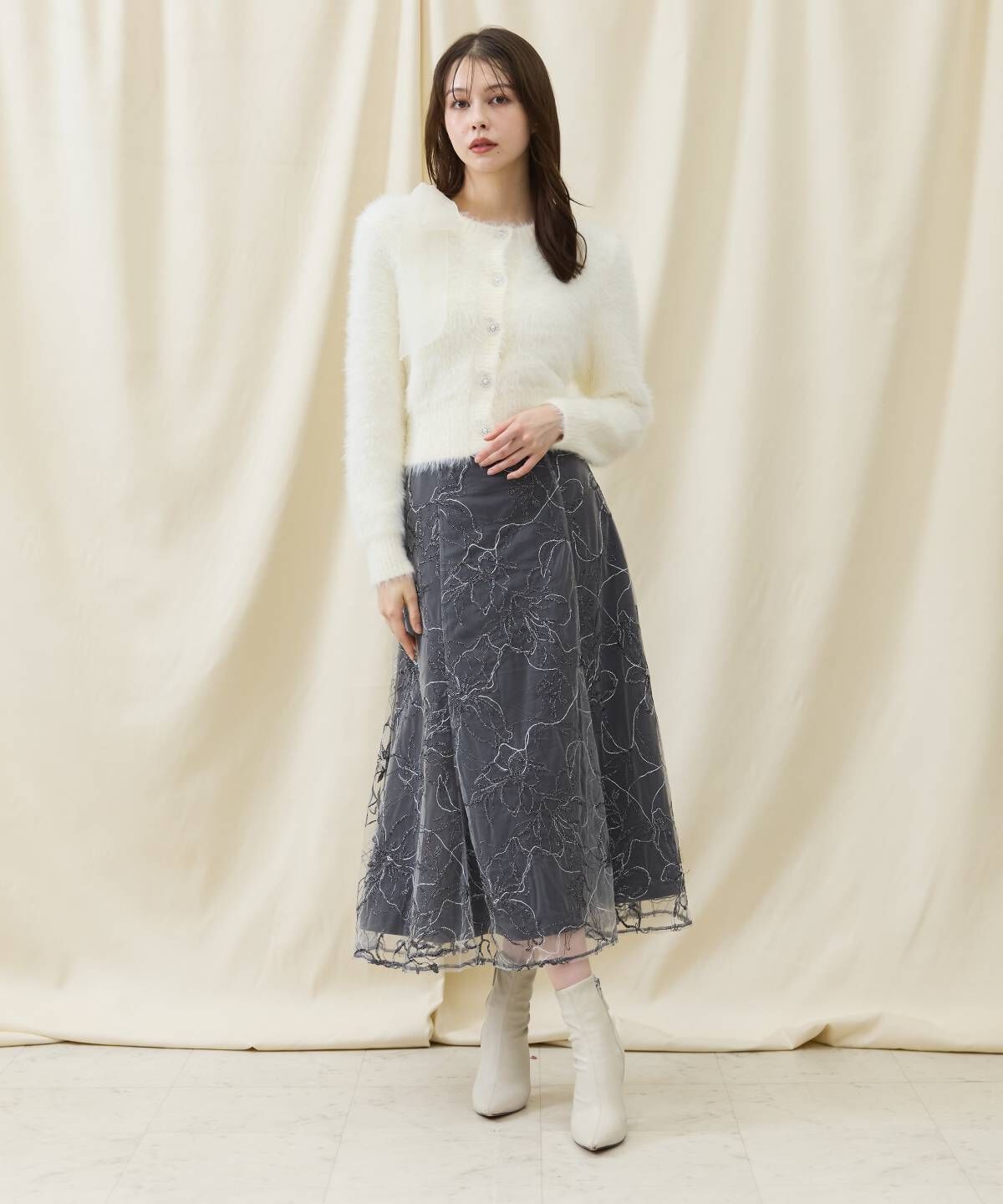 アンドクチュール「エンブロイダリーチュールスカート」|フレア|