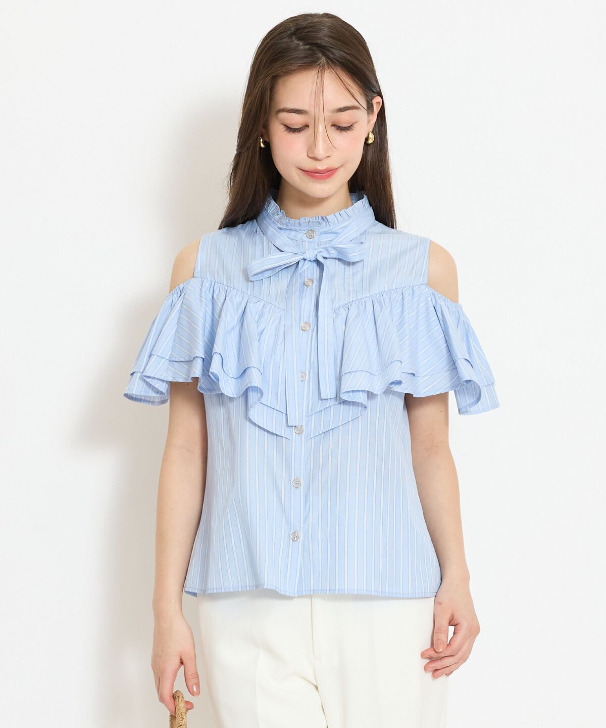 WILLSELECTION「スタンドフリル２WAYスリーブブラウス」|シャツ・ブラウス|purpleborderｽﾄﾗｲﾌﾟ