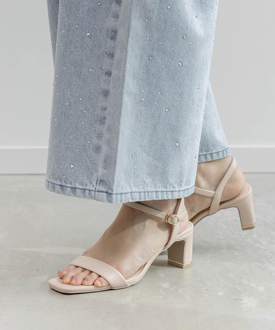  「ゴールドピースヒールストラップサンダル」|サンダル|