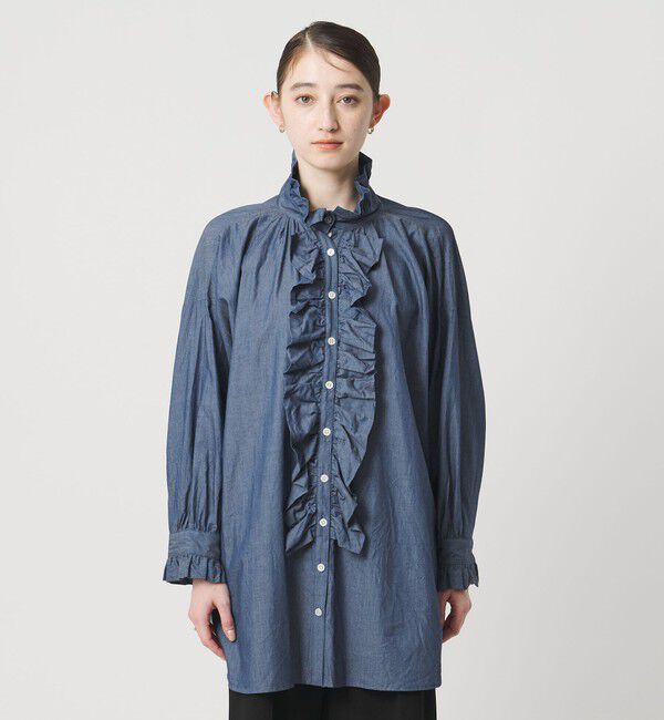 UNITED ARROWS「【別注】＜dahl&rsquo;ia＞シャンブレー フリルブラウス」|シャツ・ブラウス|