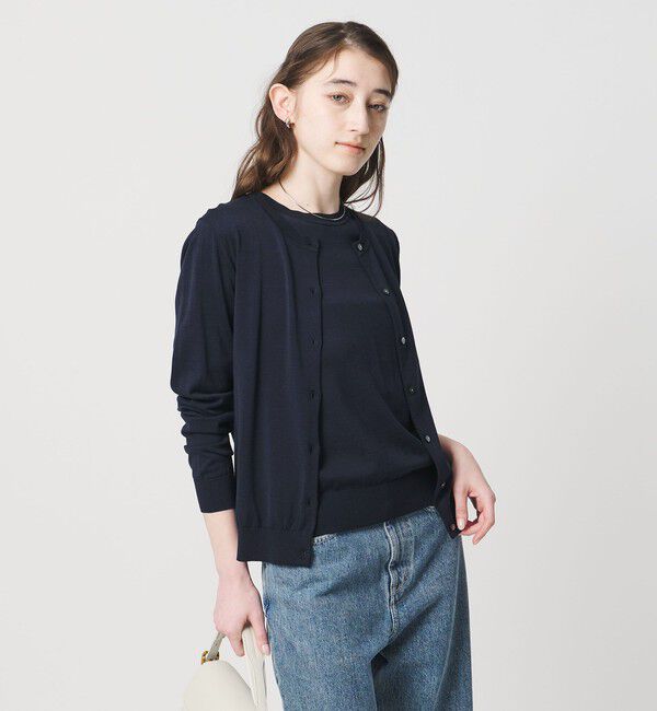 UNITED ARROWS「18G クルーネック ニットカーディガン ‐ウォッシャブル‐」|カーディガン|NAVY