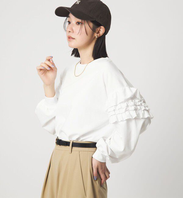 UNITED ARROWS green label relaxing「【WEB限定】＜at ease＞袖フリル プルオーバー カットソー」|Tシャツ・カットソー|WHITE