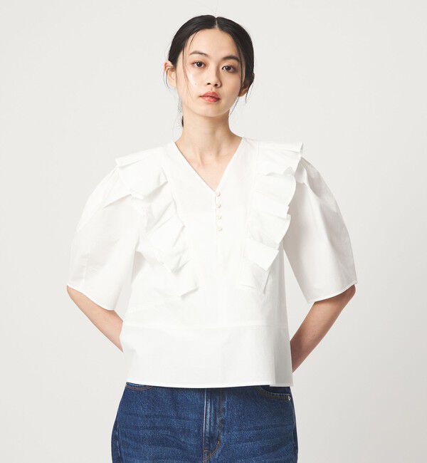 EMMEL REFINES「＜EMMEL REFINES＞EM タックフリル 5スリーブ ブラウス」|シャツ・ブラウス|WHITE