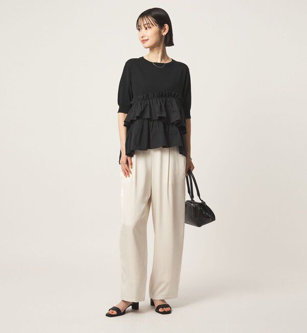 UNITED ARROWS green label relaxing「ティアード ドッキング 5分袖 プルオーバー ニット」|ニット・セーター|