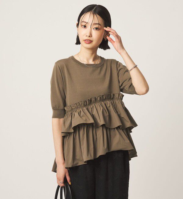 UNITED ARROWS green label relaxing「ティアード ドッキング 5分袖 プルオーバー ニット」|ニット・セーター|