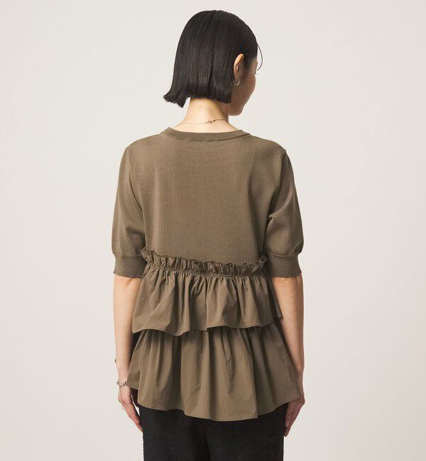 UNITED ARROWS green label relaxing「ティアード ドッキング 5分袖 プルオーバー ニット」|ニット・セーター|