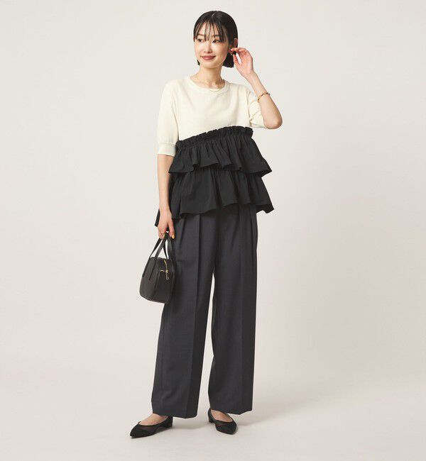 UNITED ARROWS green label relaxing「ティアード ドッキング 5分袖 プルオーバー ニット」|ニット・セーター|