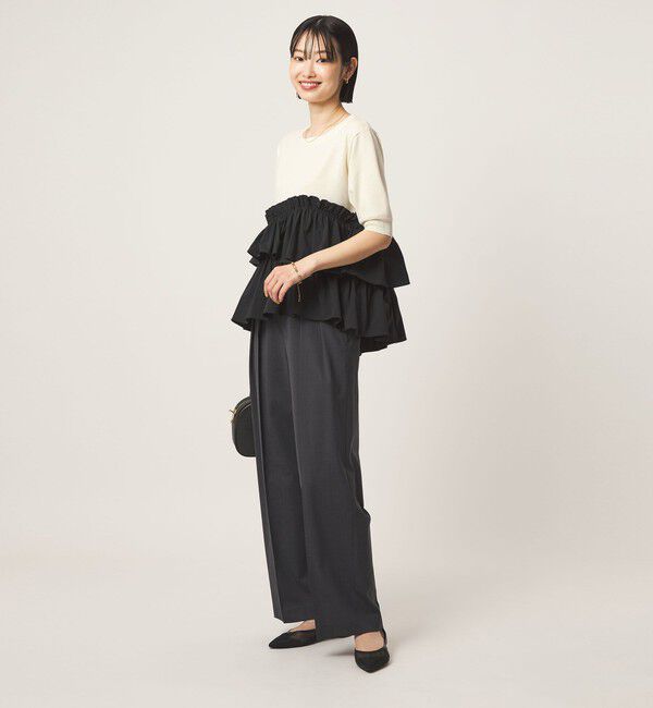 UNITED ARROWS green label relaxing「ティアード ドッキング 5分袖 プルオーバー ニット」|ニット・セーター|