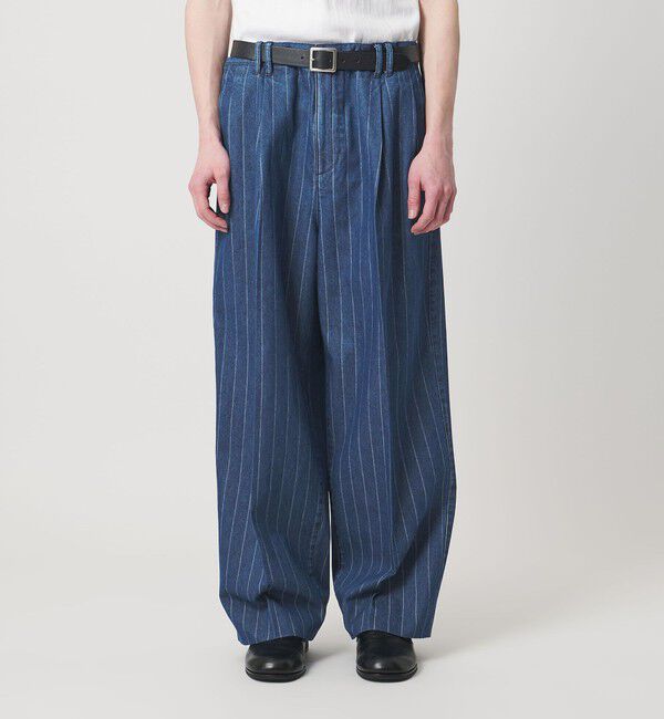 MONKEY TIME「ライトオンス ストライプ デニム 2P ワイド パンツ」|チノ|