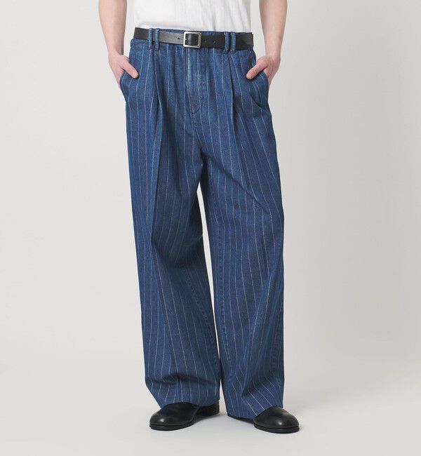 MONKEY TIME「ライトオンス ストライプ デニム 2P ワイド パンツ」|チノ|