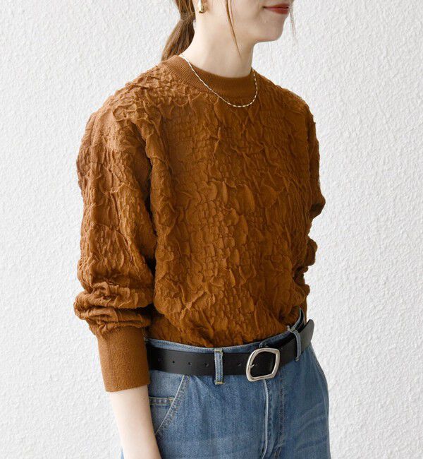 SHIPS any「SHIPS any:〈手洗い可能〉ジャカード バンピー クルーネック プルオーバー」|ニット・セーター|