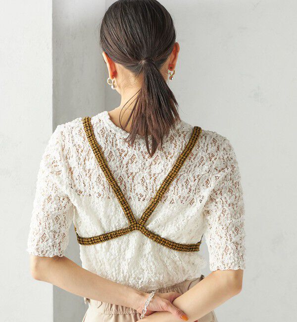 SHIPS for women「〈手洗い可能〉ラッセル レース クルーネック 5分袖 カットソー」|Tシャツ・カットソー|