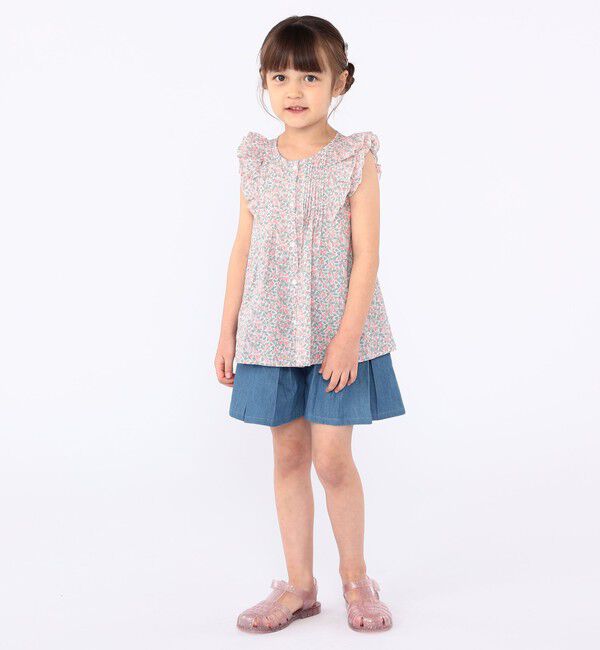 SHIPS KIDS「SHIPS KIDS:100～130cm / デニム プリーツ キュロット」|キュロット|