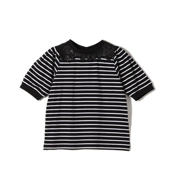 SHIPS for women「〈手洗い可能〉レース コンビ パフ スリーブ 半袖 Tシャツ」|Tシャツ・カットソー|ブラック