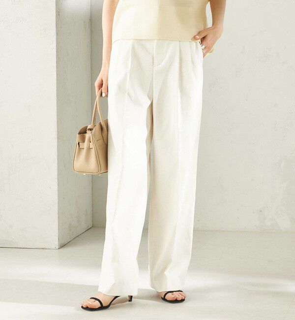 SHIPS for women「〈UVカット / 吸水速乾 / 手洗い可能〉綿麻混 オックス 2タック ストレート パンツ」|その他|